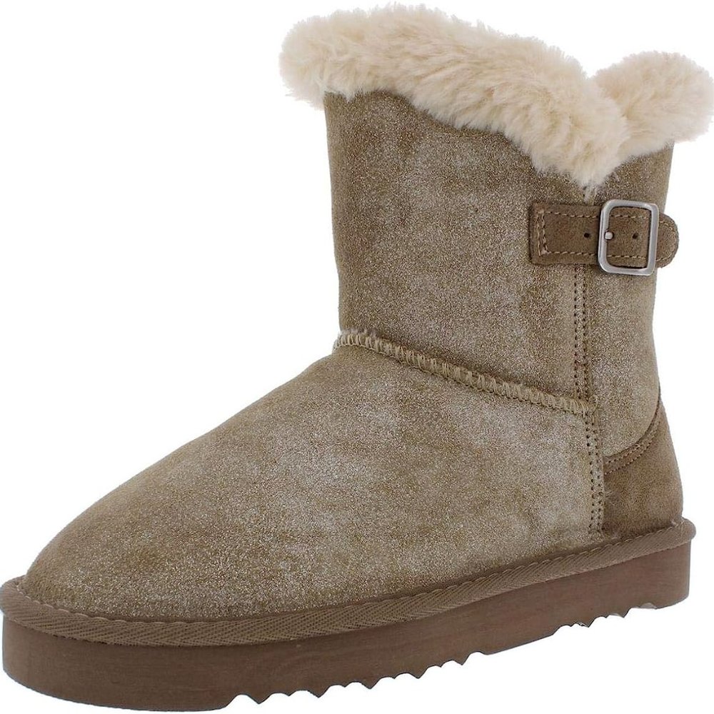 NWT Style & Co Tiny 2 Winter Booties, Faux Fur Gold Shimmer SIZE 7M